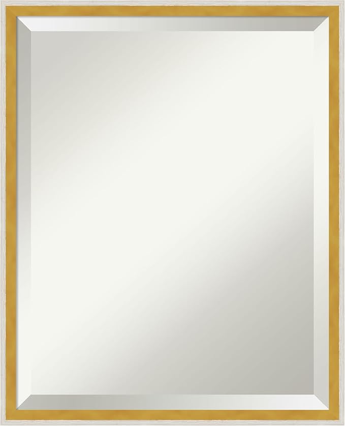 Amanti Art White Wall Mirror 21x17 Paige White Gold Rectangle Bathroom Mirror for Wall Decor Living Room, Small Modern Wood Frame, Hangs Horizonally and Vertically, Bathroom Decor, Beveled Edge