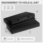 Homeforia Floating Shelf Black 12 inch, High End Solid Real Wood Small 12inch Floating Shelves for Wall Mounted, Black Wooden 12 in Floating Shelves, Heavy Duty Bracket, 12 X 6.5 X 1.75 inch, Set of 2