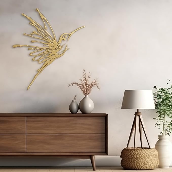 SIGNLEADER Metal Wall Art Decor Flying Bird Minimalist Modern Abstract Wall Sculpture Hangings Home Decoration for Living Room, Bedroom, Bathroom, Kitchen, Outdoor - 30" Gold