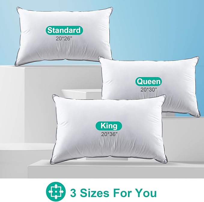 APSMILE Luxury Goose Feathers Pillow for Sleeping, Medium Firm Feather Down Pillows King Size Set of 2, Organic Cotton Cover Hotel Collection Bed Pillows for Side Sleeper (White, 20"x36")