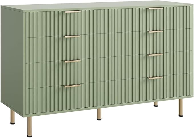 GarveeHome 8 Drawer Dresser for Bedroom, Fluted 55 in Wide Modern Chest of Drawers with Deep Drawers, Wooden Dresser Organizer for Living Room, Hallway, Kids Room, Green