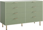 GarveeHome 8 Drawer Dresser for Bedroom, Fluted 55 in Wide Modern Chest of Drawers with Deep Drawers, Wooden Dresser Organizer for Living Room, Hallway, Kids Room, Green