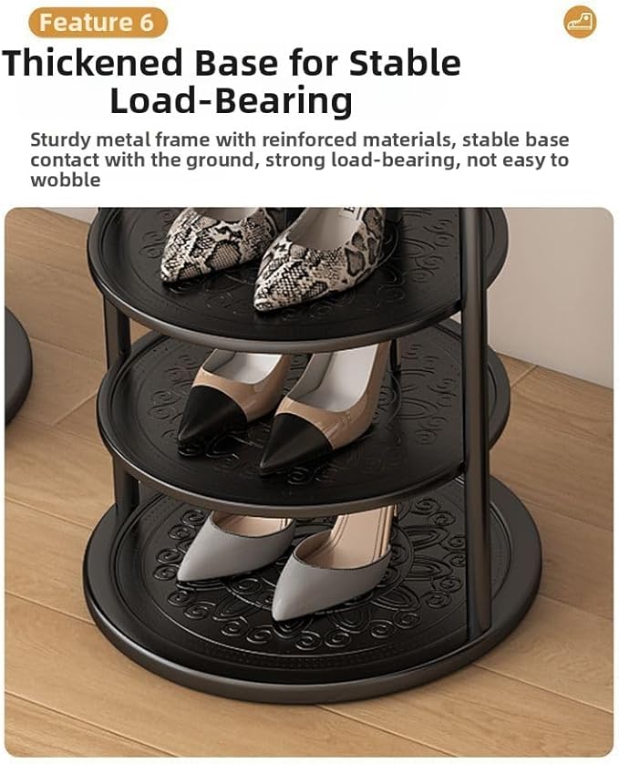 Bamboo Shoe Rack Organizer, 2-10 Tiers, Natural or Tea Color, No-Tool Assembly, Foldable Storage Shelf (Round Eight Layer Black)