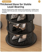 Bamboo Shoe Rack Organizer, 2-10 Tiers, Natural or Tea Color, No-Tool Assembly, Foldable Storage Shelf (Round Eight Layer Black)