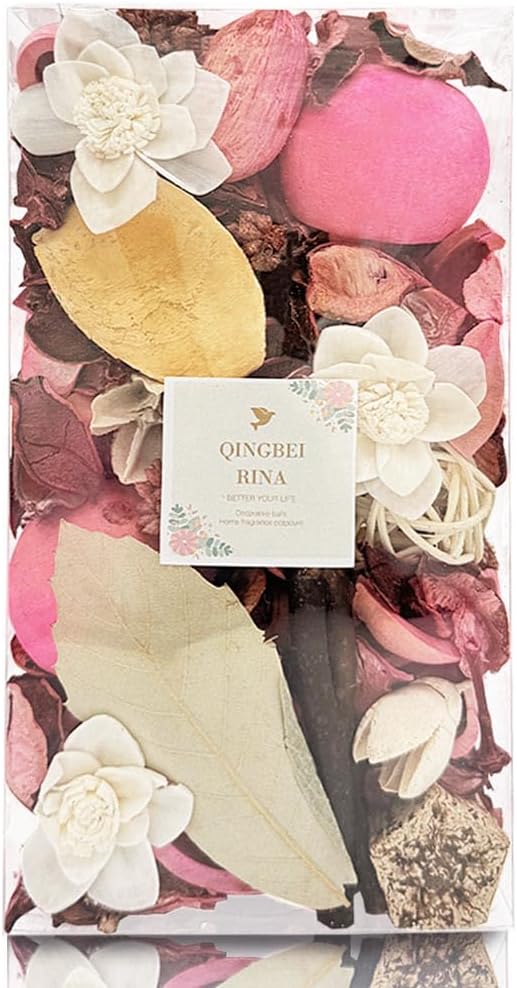 Qingbei Rina Valentines Potpourri Bags, Eucalyptus Scented Potpourri Bowl Filler Dried Flower,Pink Decorative Vase Filler, Home Fragrance Petal,Bathroom Decor, 10oz