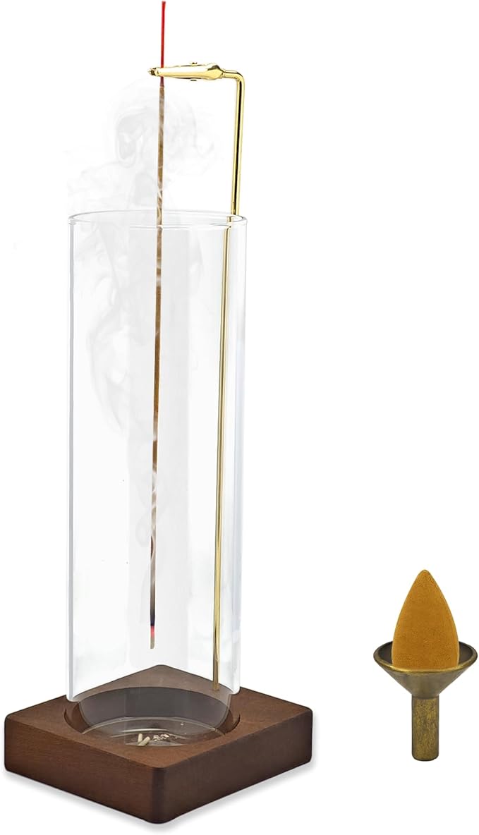 1 Pack HZCPENG Incense Holder, 2 in 1 Incense Burner for Sticks or Backflow Incense, Anti-ash Round Incence-Stick Holder with Wooden Base for Meditation, Yoga, Relaxation, and Home Décor