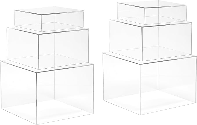 Red Co. Set of 3 Crystal Clear Acrylic Cube Display Nesting Risers with Hollow Bottoms, Transparent - 2 Pack