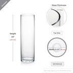 WGVI Quality Thick Weighted Clear Cylinder Glass Vases, 3" W x 10" H, Flower Bud Vase Skinny Narrow Floral Bouquet Container Centerpieces Tabletop Pen Brush Holder, Bulk Wholesale, 6 Pieces