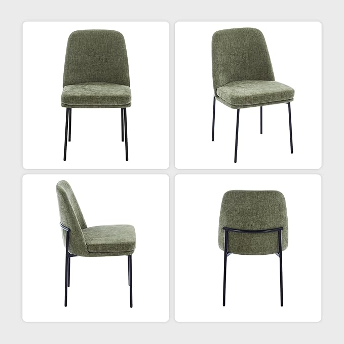 Dining Chairs Set of 6, Modern Dining Chairs, Fabric Upholstered Dining Chairs, Kitchen Chairs with Curved Back and Metal Legs for Dining Room Kitchen Restaurant, Green