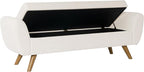 HomePop Modern Storage Bench with Wood Legs |Homepop Home Décor|Bench with Storage for Living Room & Bedroom - Cream Woven