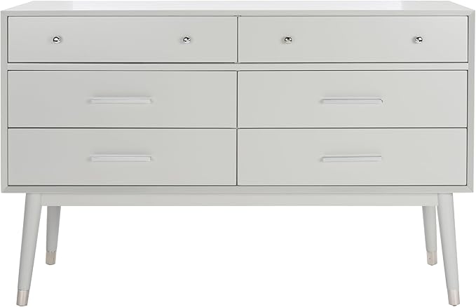 SAFAVIEH Couture Collection - Zack Grey 6-Drawer Wood Dresser with Silver Accents, Modern Storage Chest (DUP1004J)