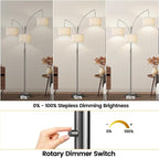 Nintiue Dimmable Floor Lamp - 3 Lights Brushed Nickel Arc Floor Lamps for Living Room,1000LM Modern Tall Standing Lamp with White Shades,Mid Century Tree Floor Lamp for Bedroom,3 LED Bulbs Included