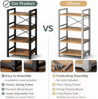Tall Bookshelf for Small Spaces, 4-Tier Industrial Bookcase with Metal Frame and Wood Shelves, Vertical Storage Shelf for Apartments, Condos, and Small Rooms