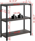 EXCEFUR Bookshelf and Bookcase, 3 Tier Vintage Shelf for Office, Rustic Wood and Metal Book Shelves, Grey