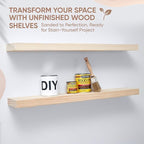 Homeforia 36 inch Wood Floating Shelves, High End Solid Natural Wood 36inch Large Floating Shelf Bathroom, Unfinished Wooden Floating Shelves for Wall, Heavy Duty Bracket, 36 X 6.5 X 1.75 in, Set of 4