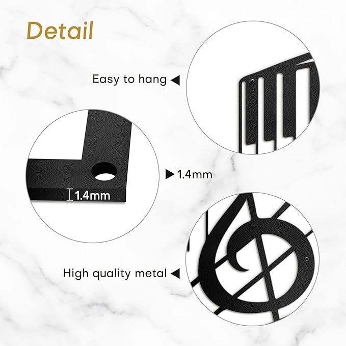 SIGNLEADER Metal Wall Art Music Note Decor - Treble Clef with Piano Key Modern Abstract Wall Sculpture Hanging Home Decoration for Living Room, Bedroom, Bathroom, Kitchen, Studio, Outdoor - 36" Black