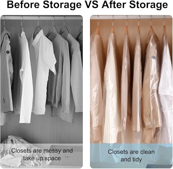 BEISHIDA 60PCS 35.5 Inch Plastic Garment Bag-Plastic Clear Dry Cleaner Laundry Bags for Clothes Cover Hanging Clothes Storage for Coat Suit Shirt Jacket Skirt
