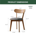 100% Solid Oak Dining Chairs, Mid Century Modern Dining Chair with Curved Backrest, Fabric Upholstered Dining Chairs for Kitchen, Study, Living Room (4, Original Wood-Dark Gray Cushion)