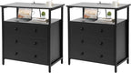 3 Wooden Drawers Nightstand, 27 Inch Wide Night Stand Set 2 with Charging Station and Adjustable Drawers, Small Dresser for Closet, Bedside Table for Living Room/Bedroom/Office, Black.