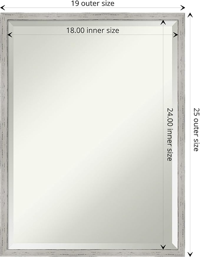 Amanti Art White Wall Mirror 25x19 Shiplap White Narrow Rectangle Bathroom Mirror for Wall Decor Living Room, Medium Cottage Wood Frame, Hangs Horizonally and Vertically, Bathroom Decor, Beveled Edge