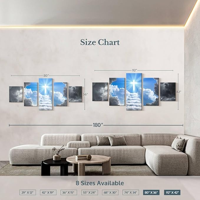 Elephant Stock Stairway To Jesus Christ Wall Art Multi Piece Canvas - 5 Panel Christian Pictures Decor - Digital Design Canvas Print - Christian Wall Decor - 80" X 36"