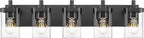 Bathroom Light Fixtures, 5-Light 30" Vanity Light with Square Clear Glass Shade, Modern Matte Black Wall Sconces, Vanity Lighting Fixtures Over Mirror, VL194-MB-5
