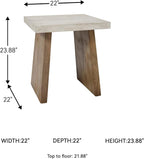 Signature Design by Ashley Brendalhouse Casual End Table with Faux Cement Top and Double Plinth Base, Solid Mango Wood, Melamine Laminate, Casually Cool Design, Light Brown & White