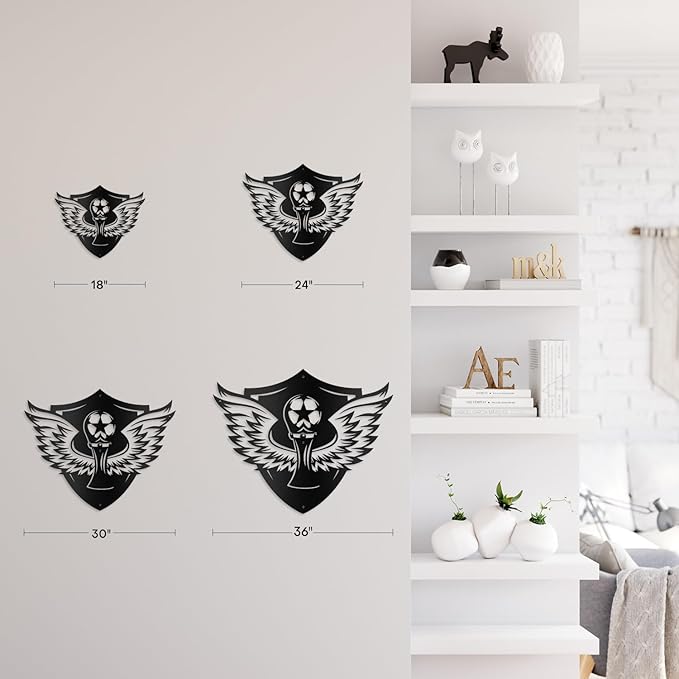 SIGNLEADER Metal Wall Art Decor - Soccer Trophy with Wings Minimalist Modern Abstract Wall Sculpture Hanging Home Decoration for Living Room, Bedroom, Bathroom, Kitchen, Studio, Outdoor - 36" Black