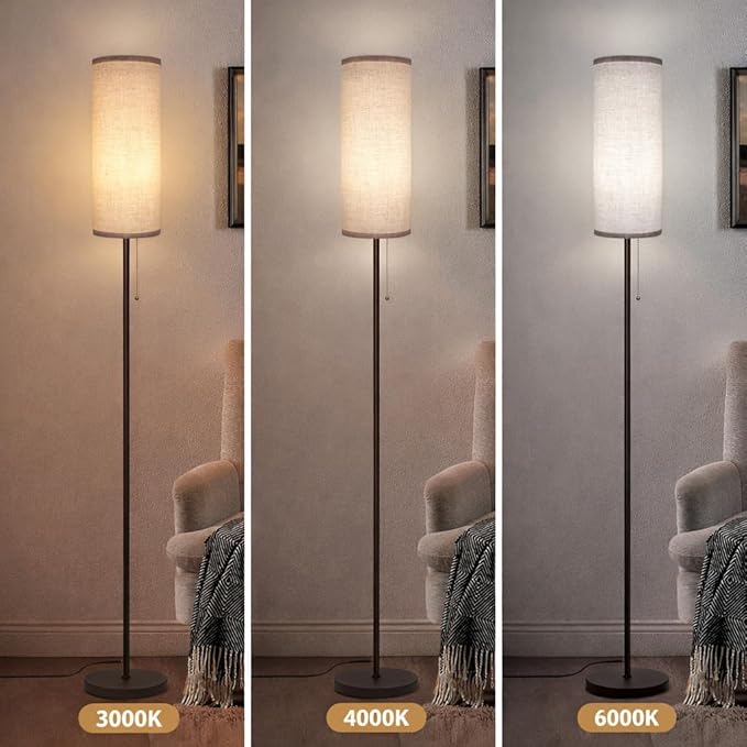 Floor Lamp for Living Room, Modern Standing Lamps with Lampshade, Minimalist Tall Lamp with Chain Switch for Living Room, LED Bulb Included (Beige+Brown)