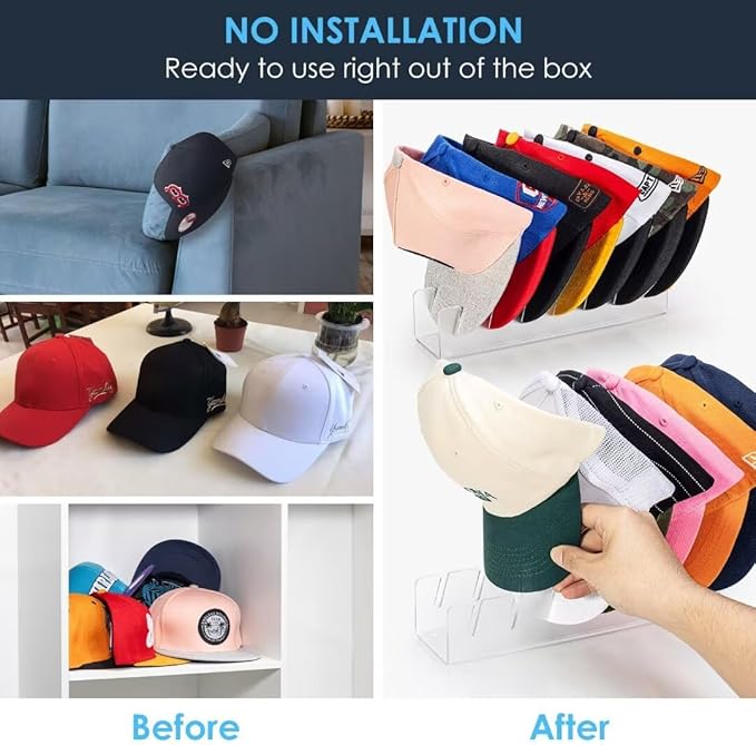 OAPRIRE Hat Stand for Baseball Caps Display and Organizer, No Install Acrylic Hat Organizer 2 Pack Holds 14 Baseball Caps for Closet, Bedroom, Dresser (Frosted Clear)