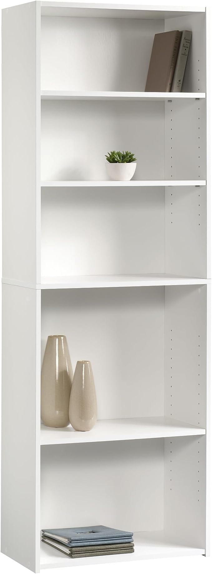 Sauder Beginnings 5-Shelf Bookcase, Bookshelf with Adjustable Storage Shelves, in Soft White