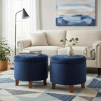 Homepop Home Decor | Upholstered Round Velvet Tufted Foot Rest Ottoman | Ottoman with Storage for Living Room & Bedroom | Decorative Home Furniture, Navy