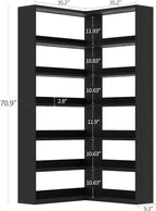 4 EVER WINNER Corner Book Shelf with LED Lights, 71” High Coner Bookshelf with Storage for Living Room, Study Room, Modern Storage Display Industrial L Shaped Bookshelf, Black