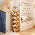 The 9-Tier No-Assembly Bamboo Rack, 2026 Upgraded Foldable 9 Tier Bamboo Corner Shoe Rack, Space-Saving Organizer for Shoes, No Assembly Narrow Shoe Shelf for Entryway Closet Dorm (Yellow, 9 Layers)