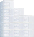 DUMOS Clear Shoe Storage Boxes, 12-Pack Plastic Stackable Shoe Containers with Lids, Display Sneaker Case Organizer for Closet, Under Bed, Entryway,White (Fit Size 9)