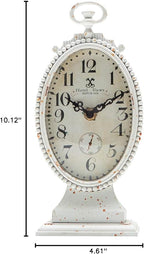 NIKKY HOME Vintage Table Clock, Battery Operated Rustic Distressed Style, Shabby Chic Home Décor for Fireplace Mantel, Shelf, Desktop, Countertop - White