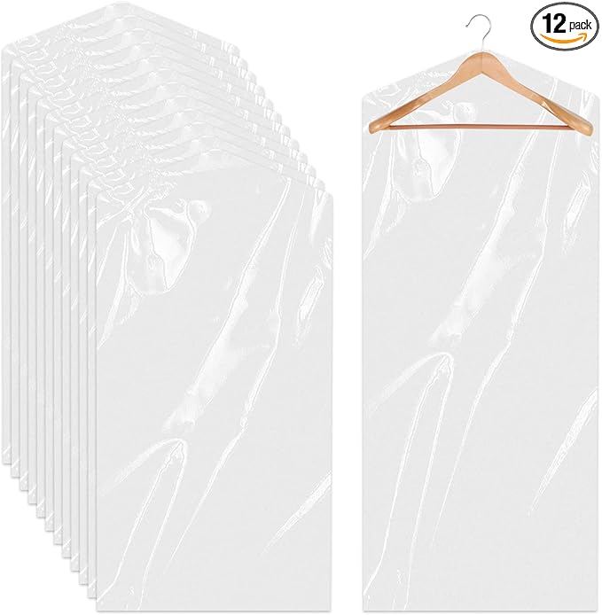 12 Pack Plastic Dry Cleaner Bags 60x150 cm Hanging Clothing Covers Clear Garment Bags Hanging Dust-proof Clothing Protector Covers for Dry Cleaner Home Storage Travel