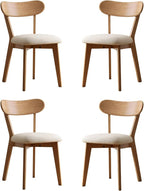 100% Solid Oak Dining Chairs, Mid Century Modern Dining Chair with Curved Backrest, Fabric Upholstered Dining Chairs for Kitchen, Study, Living Room (4, Original Wood-Pear White Cushion)