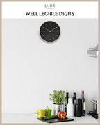 LUUK LIFESTYLE Modern Wall Clock with Silent Movement and no Ticking, Scandinavian Design, Gift idea, Decoration for Living Room, Kitchen, Hallway, in Black & Gold