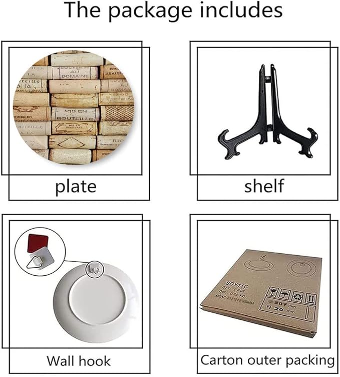 Ceramic Plates, Winery Decorative Ceramic Plates, Different Wine Corks Arranged in Line Collections, 8 Inch, Household Plates Decorative, Ivory Pale Brown