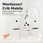 Montessori Mobile, Black and White Baby Crib Mobile, Neutral Nursery Mobile Decoration for Pack N Play, for Baby Boy & Girl, Sun, Moon, Star, Snow, Cloud with Arm & Music Box