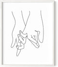 Holding Hands Wall Art Interlocking Fingers Continuous Line Drawing Love Connection 8x10 Inch Oak Wood White Framed Modern Romance Print for Bedroom