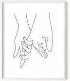 Holding Hands Wall Art Interlocking Fingers Continuous Line Drawing Love Connection 8x10 Inch Oak Wood White Framed Modern Romance Print for Bedroom