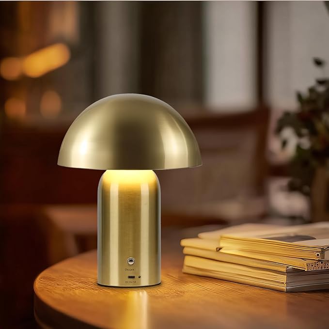 Gold Cordless Table Lamp, LED Rechargeable Battery Operated Desk Lamp, 3-Way Dimming Touch Lamps for Living Room, Small Bedside Nightstand Light for Bedroom