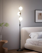 Lightdot 60IN Dimmable Black Floor Lamp, Mid Century Standing Lamps with 3 Globe Soft Warm White 3000K Bulbs Included, Modern Tall Lamp for Living Room/Bedroom/Sofa Beside/Corner Decor
