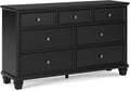 Signature Design by Ashley Lanolee Traditional Dresser with Framed Drawer Fronts and Tapered Feet, 7 Drawers, Satin Nickel Knobs, Wood, 36" High, Black