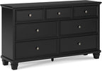 Signature Design by Ashley Lanolee Traditional Dresser with Framed Drawer Fronts and Tapered Feet, 7 Drawers, Satin Nickel Knobs, Wood, 36" High, Black