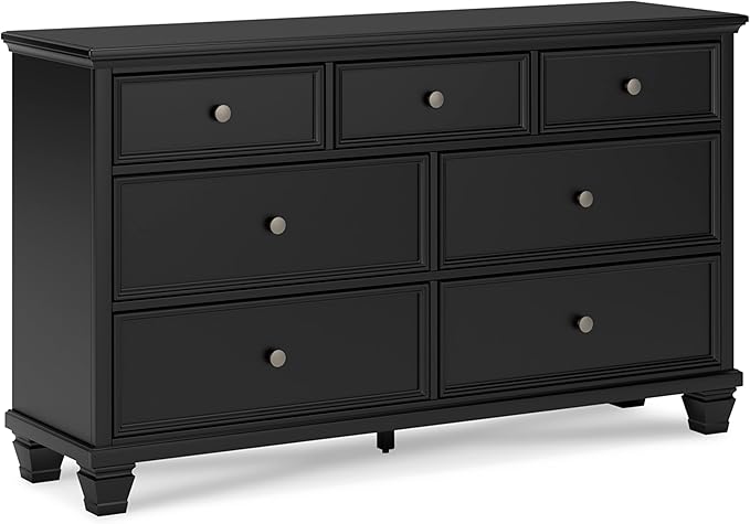 Signature Design by Ashley Lanolee Traditional Dresser with Framed Drawer Fronts and Tapered Feet, 7 Drawers, Satin Nickel Knobs, Wood, 36" High, Black