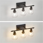 3-Light Bathroom Light Fixtures Matte Black Vanity Light Over Mirror Modern Vanity Lighting with Clear Glass Globe Vintage Wall Sconce for Kitchen Living Room Hallway Bedroom
