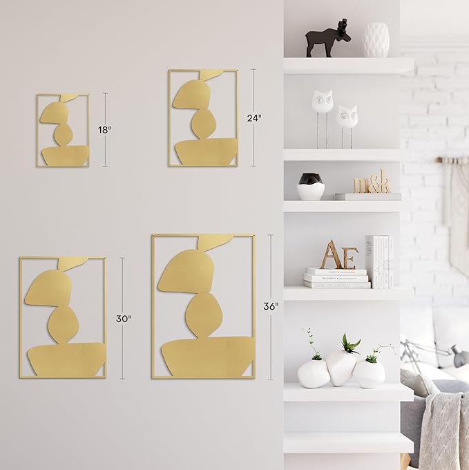 SIGNLEADER Metal Wall Art Decor Abstract Shapes Minimalist Modern Abstract Wall Sculpture Hangings Home Decoration for Living Room, Bedroom, Bathroom, Kitchen, Outdoor - 24" Gold